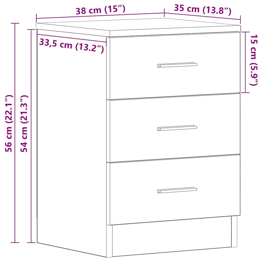 Bedside Cabinet Black 38x35x56 cm Engineered Wood