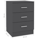 Bedside Cabinets 2 pcs Grey 38x35x56 cm Engineered Wood - Close-Up Angle