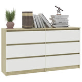 Sideboard White and Sonoma Oak 140x35x76 cm Engineered Wood