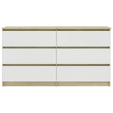 Sideboard White and Sonoma Oak 140x35x76 cm Engineered Wood - Top-Down View