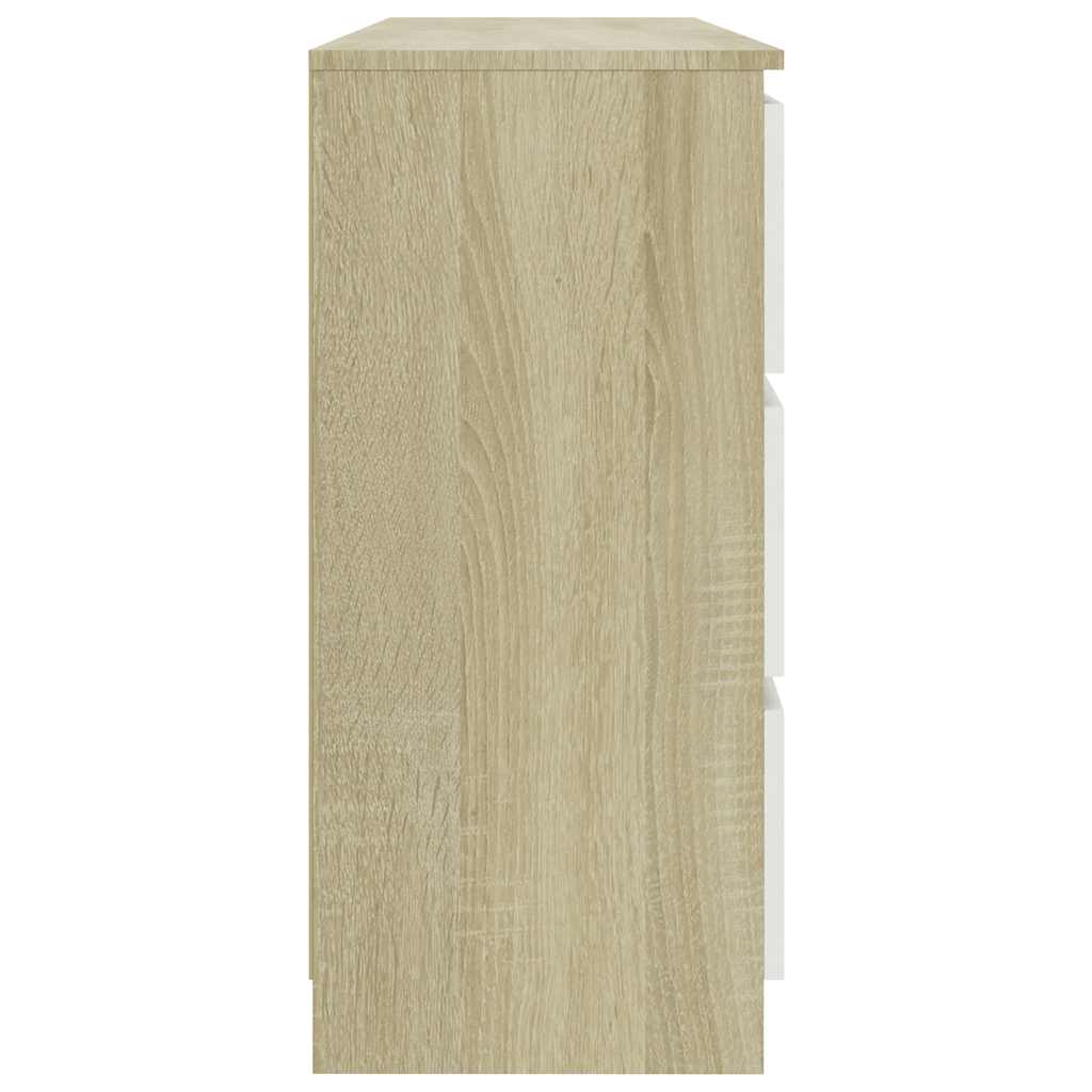 Sideboard White and Sonoma Oak 140x35x76 cm Engineered Wood