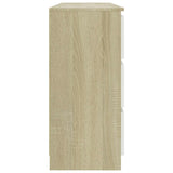 Sideboard White and Sonoma Oak 140x35x76 cm Engineered Wood
