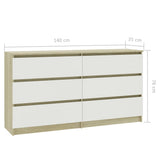 Sideboard White and Sonoma Oak 140x35x76 cm Engineered Wood