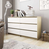 Sideboard White and Sonoma Oak 140x35x76 cm Engineered Wood