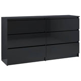Sideboard High Gloss Black 140x35x76 cm Engineered Wood - Front View