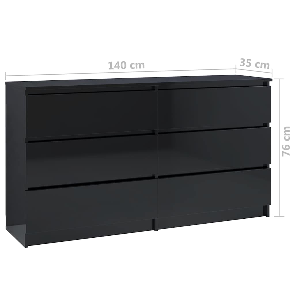 Sideboard High Gloss Black 140x35x76 cm Engineered Wood