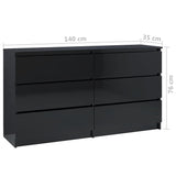 Sideboard High Gloss Black 140x35x76 cm Engineered Wood - Rear View