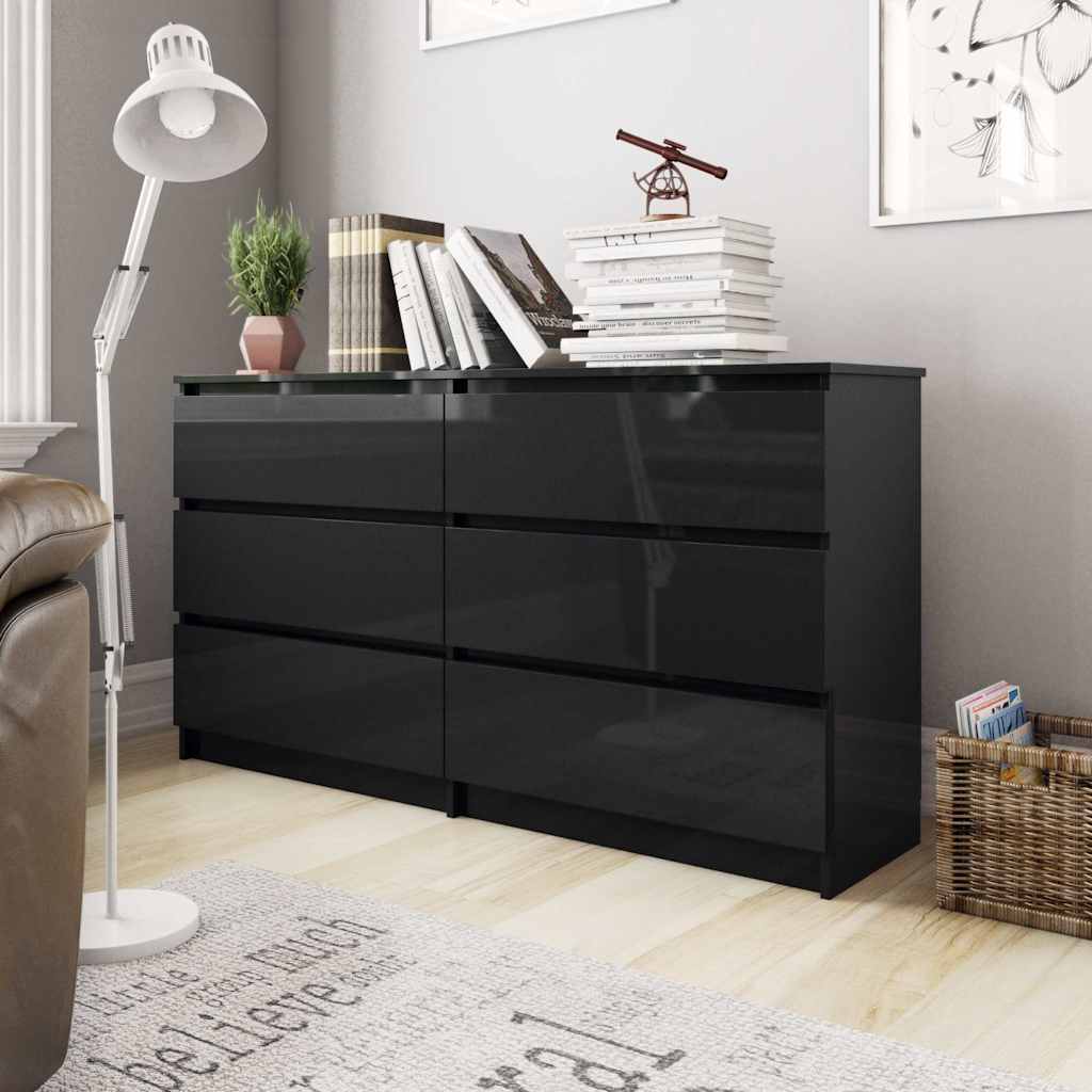 Sideboard High Gloss Black 140x35x76 cm Engineered Wood