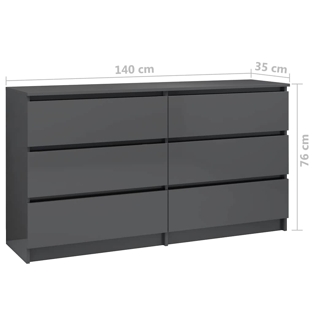 Sideboard High Gloss Grey 140x35x76 cm Engineered Wood