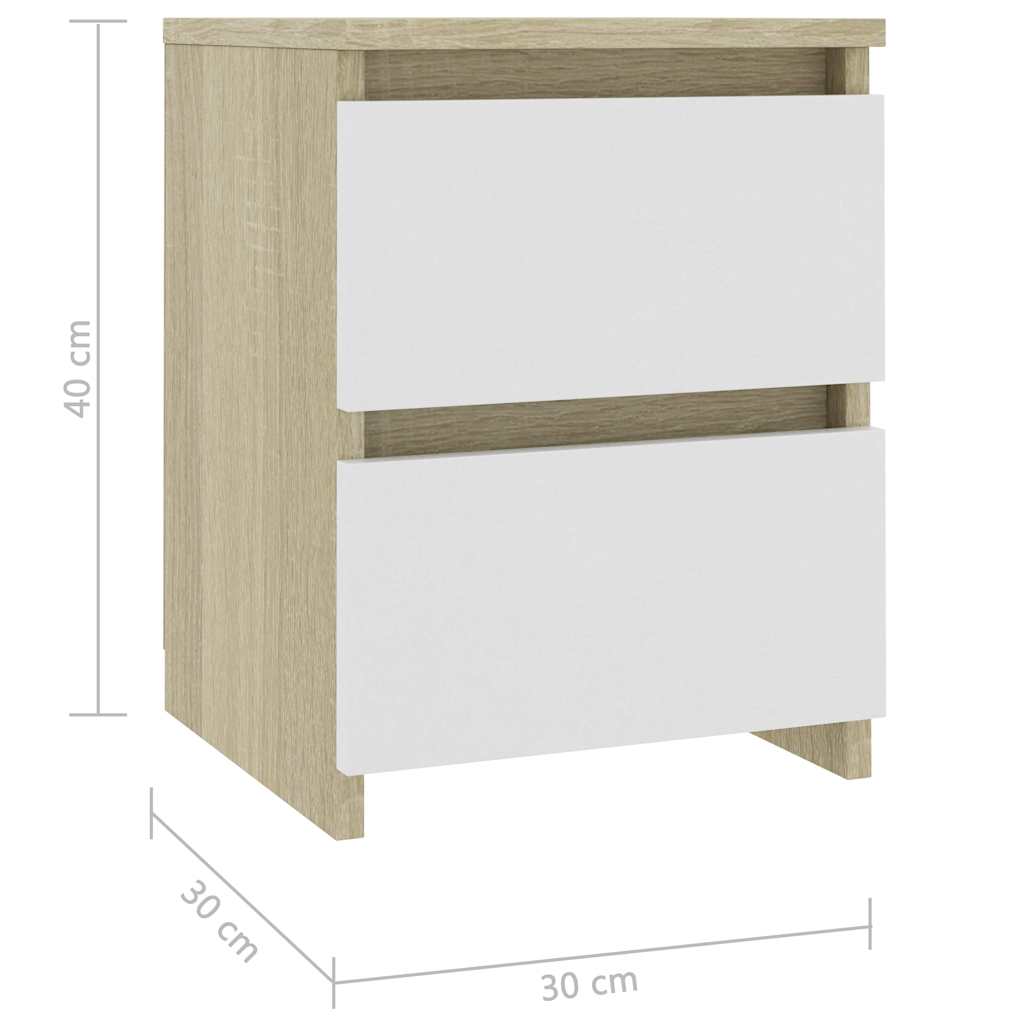 Bedside Cabinets 2 pcs White and Sonoma Oak 30x30x40 cm Engineered Wood