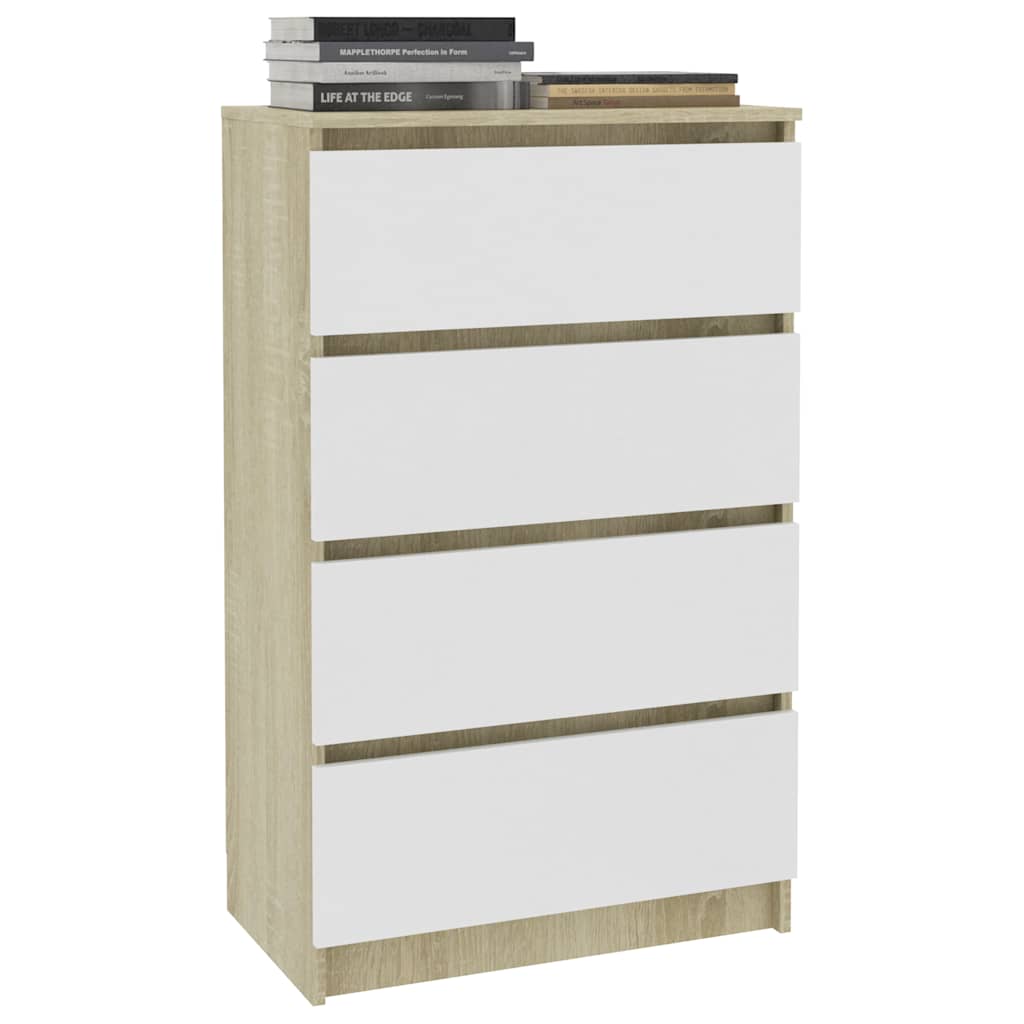 Sideboard White and Sonoma Oak 60x35x98.5 cm Engineered Wood