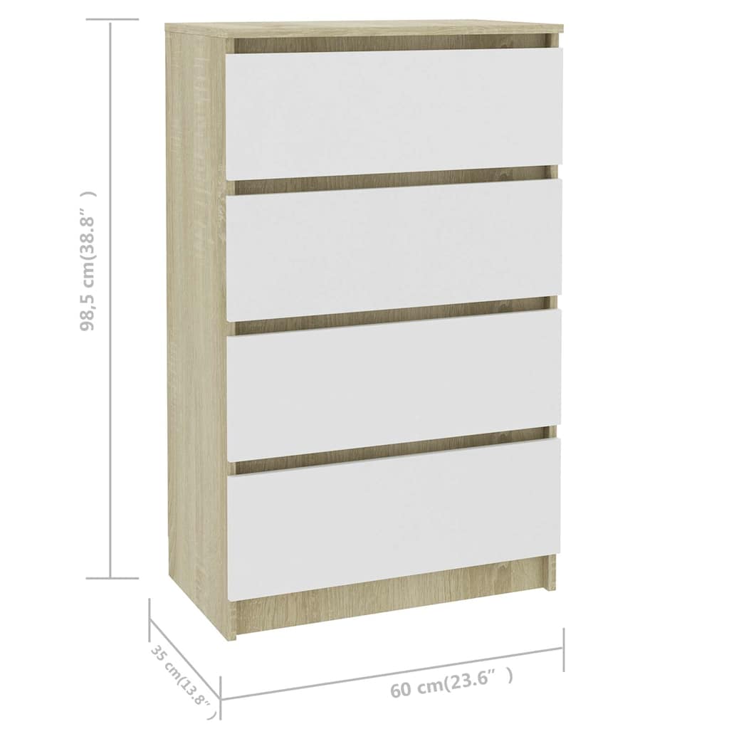 Sideboard White and Sonoma Oak 60x35x98.5 cm Engineered Wood