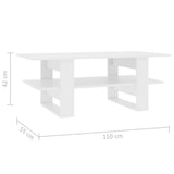 Coffee Table White 110x55x42 cm Engineered Wood - Rear View