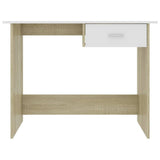 Desk White and Sonoma Oak 100x50x76 cm Engineered Wood - Top-Down View