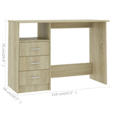 Desk with Drawers Sonoma Oak 110x50x76 cm Engineered Wood - Rear View