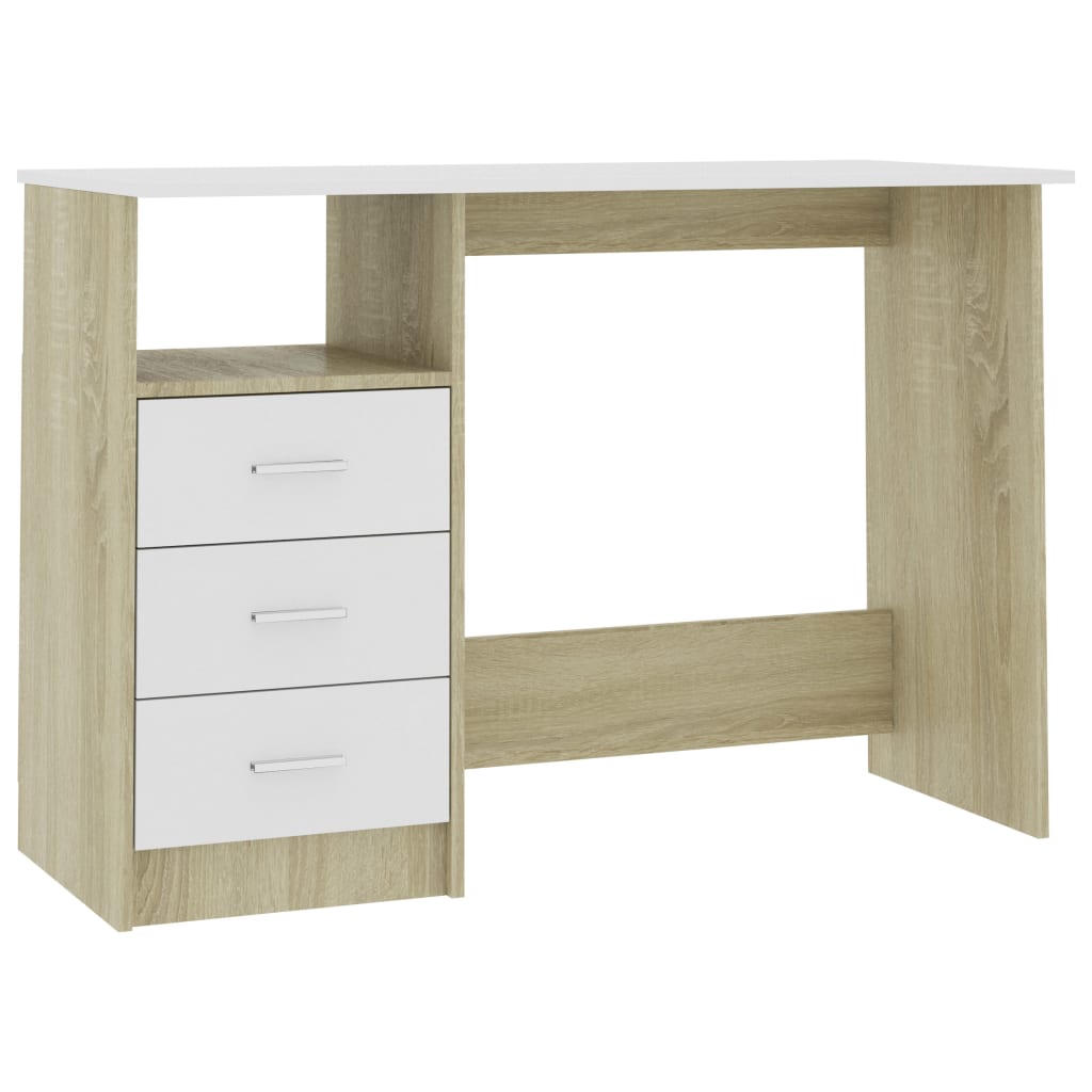 Desk with Drawers White and Sonoma Oak 110x50x76 cm Engineered Wood