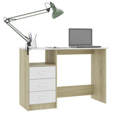 Desk with Drawers White and Sonoma Oak 110x50x76 cm Engineered Wood - Side View