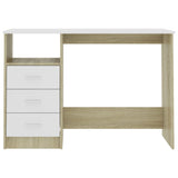 Desk with Drawers White and Sonoma Oak 110x50x76 cm Engineered Wood - Top-Down View