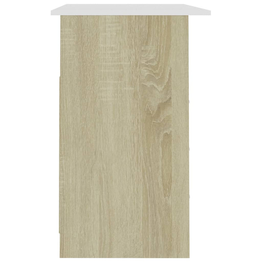 Desk with Drawers White and Sonoma Oak 110x50x76 cm Engineered Wood