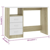 Desk with Drawers White and Sonoma Oak 110x50x76 cm Engineered Wood