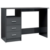 Desk with Drawers High Gloss Grey 110x50x76 cm Engineered Wood - Front View