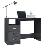 Desk with Drawers High Gloss Grey 110x50x76 cm Engineered Wood - Side View