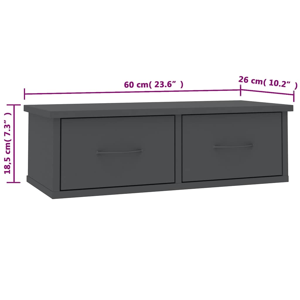 Wall-mounted Drawer Shelf Grey 60x26x18.5 cm Engineered Wood