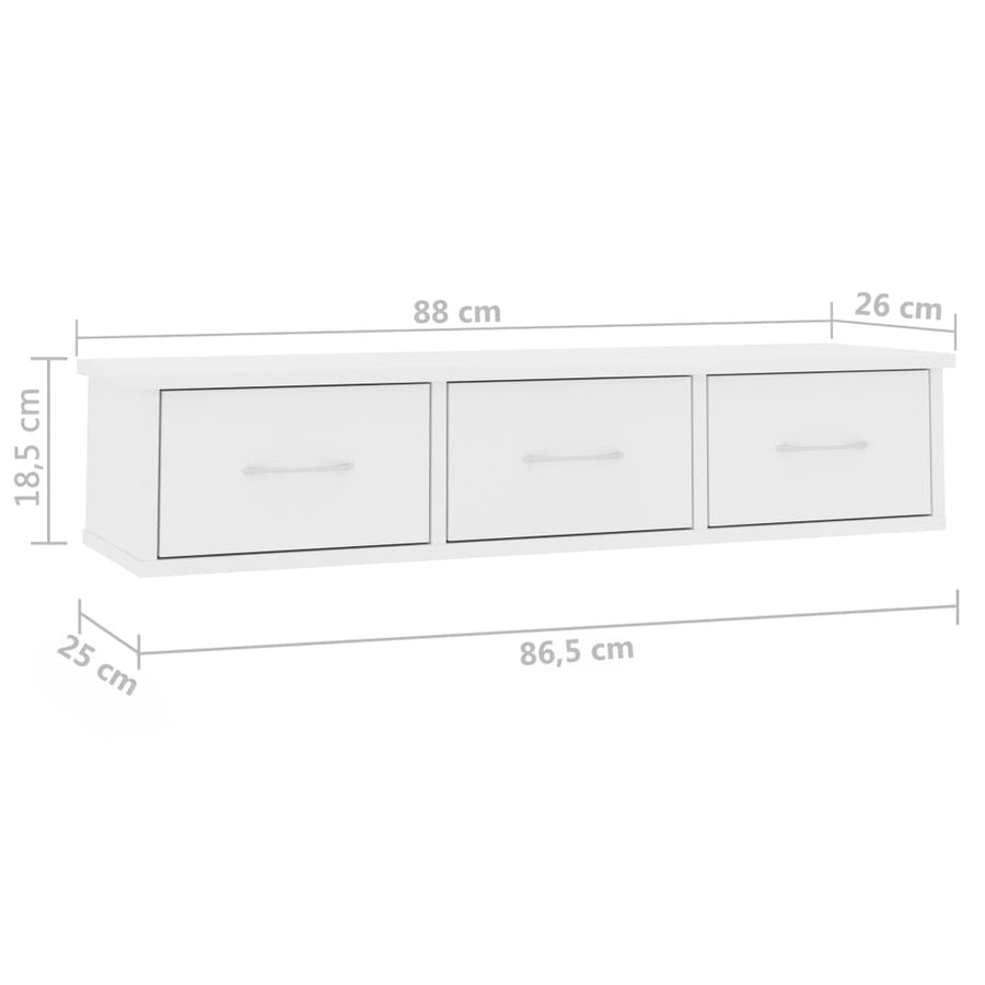 Wall-mounted Drawer Shelf White 88x26x18.5 cm Engineered Wood