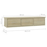 Wall-mounted Drawer Shelf Sonoma Oak 88x26x18.5 cm Engineered Wood - Close-Up Angle
