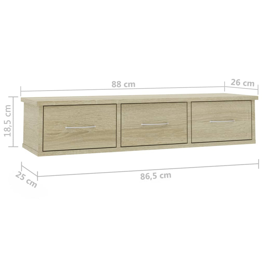 Wall-mounted Drawer Shelf Sonoma Oak 88x26x18.5 cm