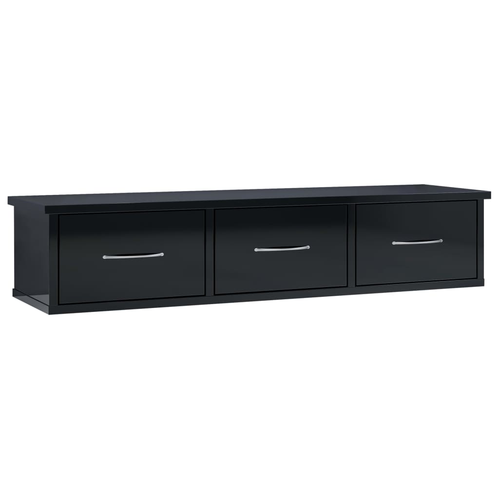 Wall-mounted Drawer Shelf High Gloss Black 88x26x18.5 cm Engineered Wood