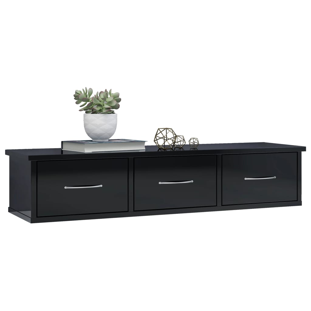 Wall-mounted Drawer Shelf High Gloss Black 88x26x18.5 cm Engineered Wood