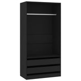 Wardrobe Black 100x50x200 cm Engineered Wood - Front View