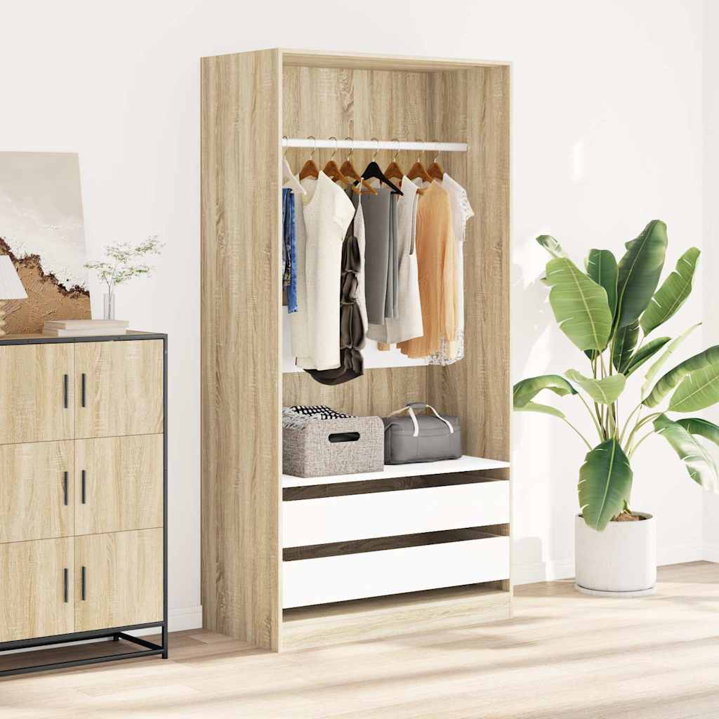 Wardrobe White and Sonoma Oak 100x50x200 cm Engineered Wood