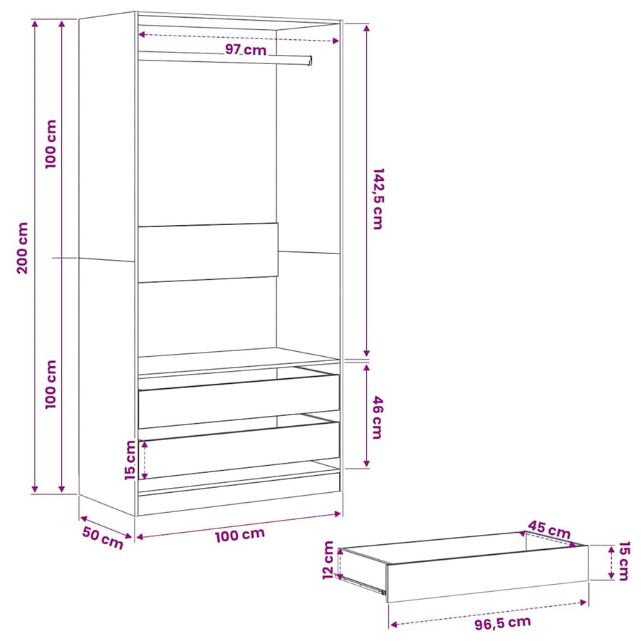 Wardrobe High Gloss White 100x50x200 cm Engineered Wood