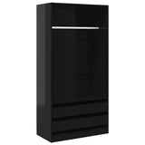 Wardrobe High Gloss Black 100x50x200 cm Engineered Wood - Front View