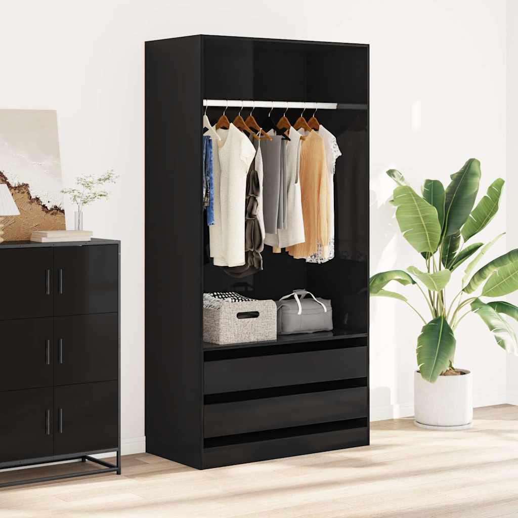 Wardrobe High Gloss Black 100x50x200 cm Engineered Wood