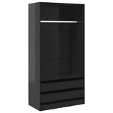 Wardrobe High Gloss Grey 100x50x200 cm Engineered Wood - Front View
