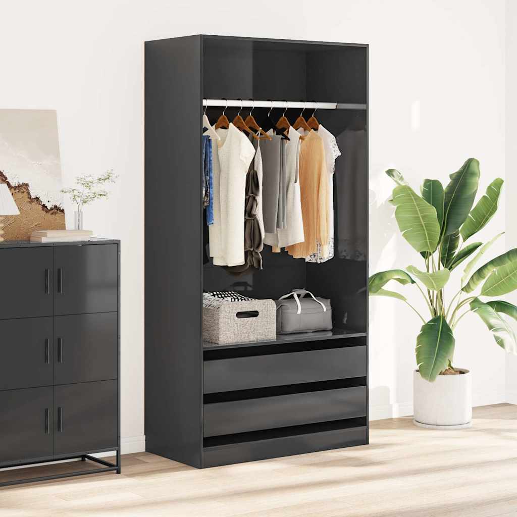 Wardrobe High Gloss Grey 100x50x200 cm Engineered Wood