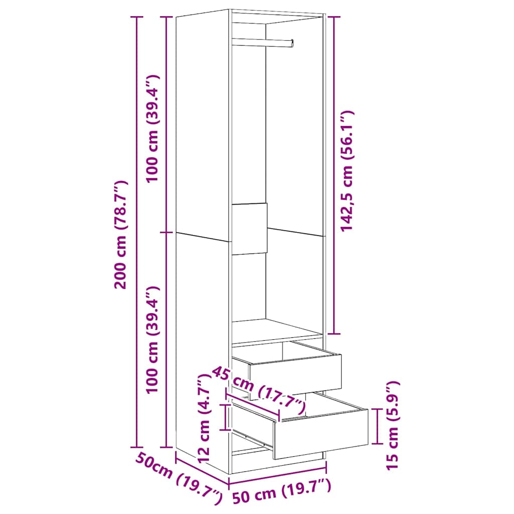 Wardrobe with Drawers High Gloss White 50x50x200 cm Engineered Wood
