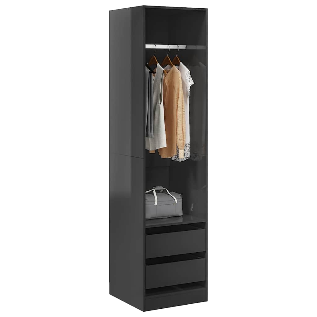 Wardrobe with Drawers High Gloss Grey 50x50x200 cm Engineered Wood