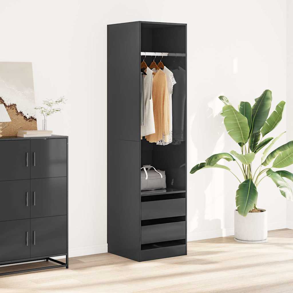 Wardrobe with Drawers High Gloss Grey 50x50x200 cm Engineered Wood