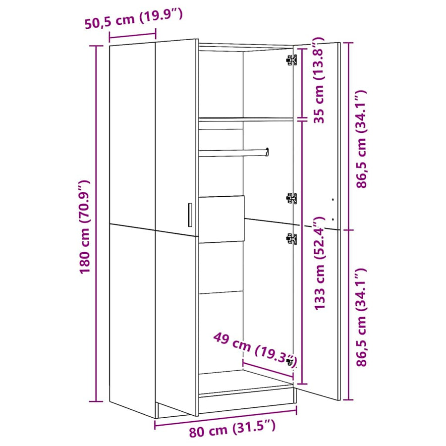 Wardrobe Black 80x52x180 cm Engineered Wood