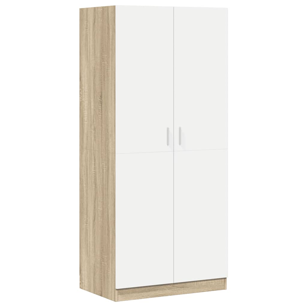 Wardrobe White and Sonoma Oak 80x52x180 cm Engineered Wood