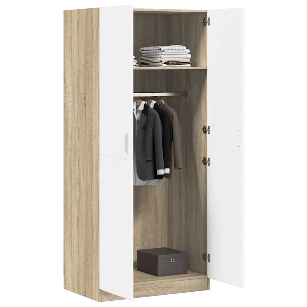 Wardrobe White and Sonoma Oak 80x52x180 cm Engineered Wood