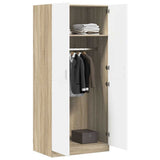 Wardrobe White and Sonoma Oak 80x52x180 cm Engineered Wood - Top-Down View
