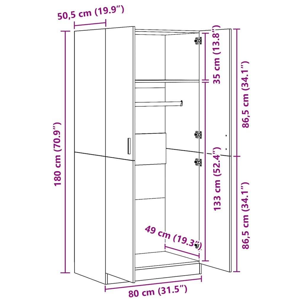 Wardrobe High Gloss White 80x52x180 cm Engineered Wood