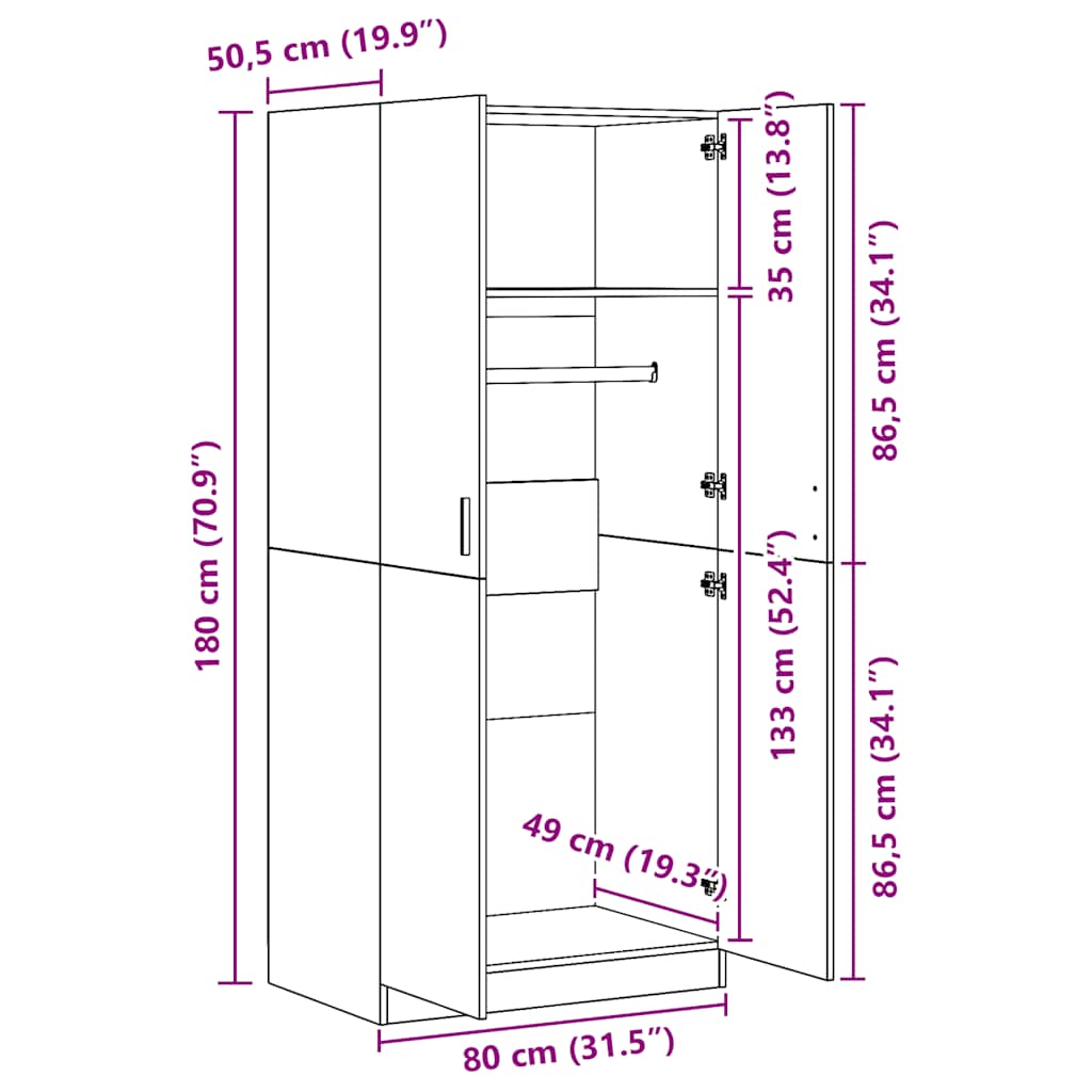 Wardrobe High Gloss Black 80x52x180 cm Engineered Wood