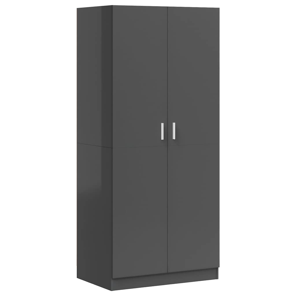 Wardrobe High Gloss Grey 80x52x180 cm Engineered Wood