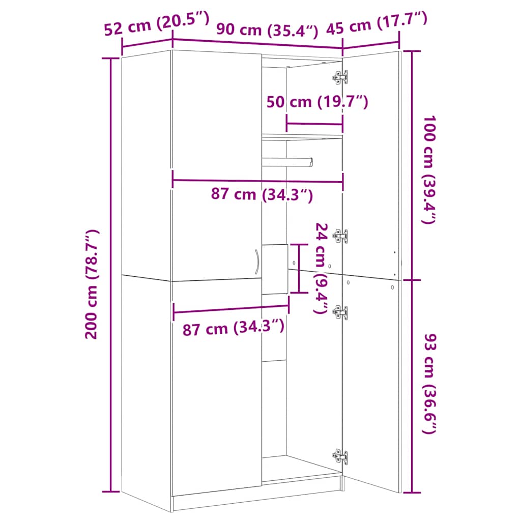 Wardrobe Sonoma Oak 90x52x200 cm Engineered Wood